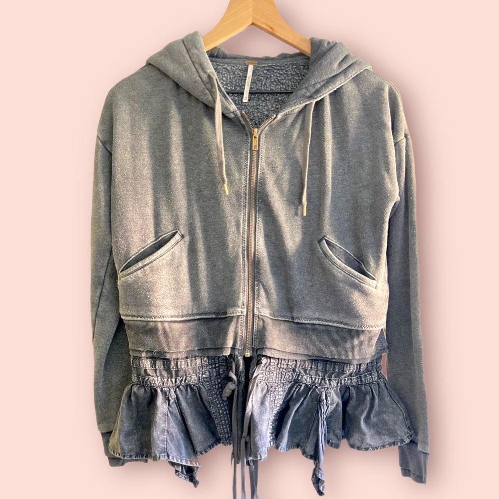 Free People Zipped Hoodie w/ Decorative Fabric Flow